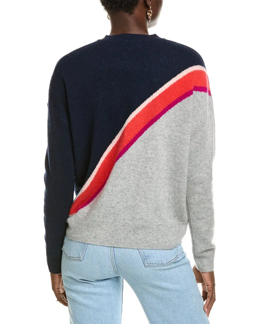 27 Miles Malibu womens  Diagonal Stripe Crewneck Cashmere Pullover, xs, Blue