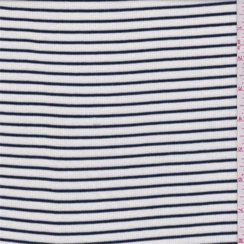 3 YD PC-White/Ink Pinstripe Ribbed Jersey Knit Fabric