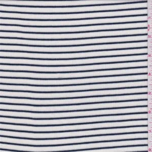 3 YD PC-White/Ink Pinstripe Ribbed Jersey Knit Fabric