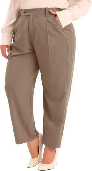 Agnes Orinda Plus Size Pants for Women Elastic High Waisted Long Straight Business Casual Work Pants Trousers with Pockets