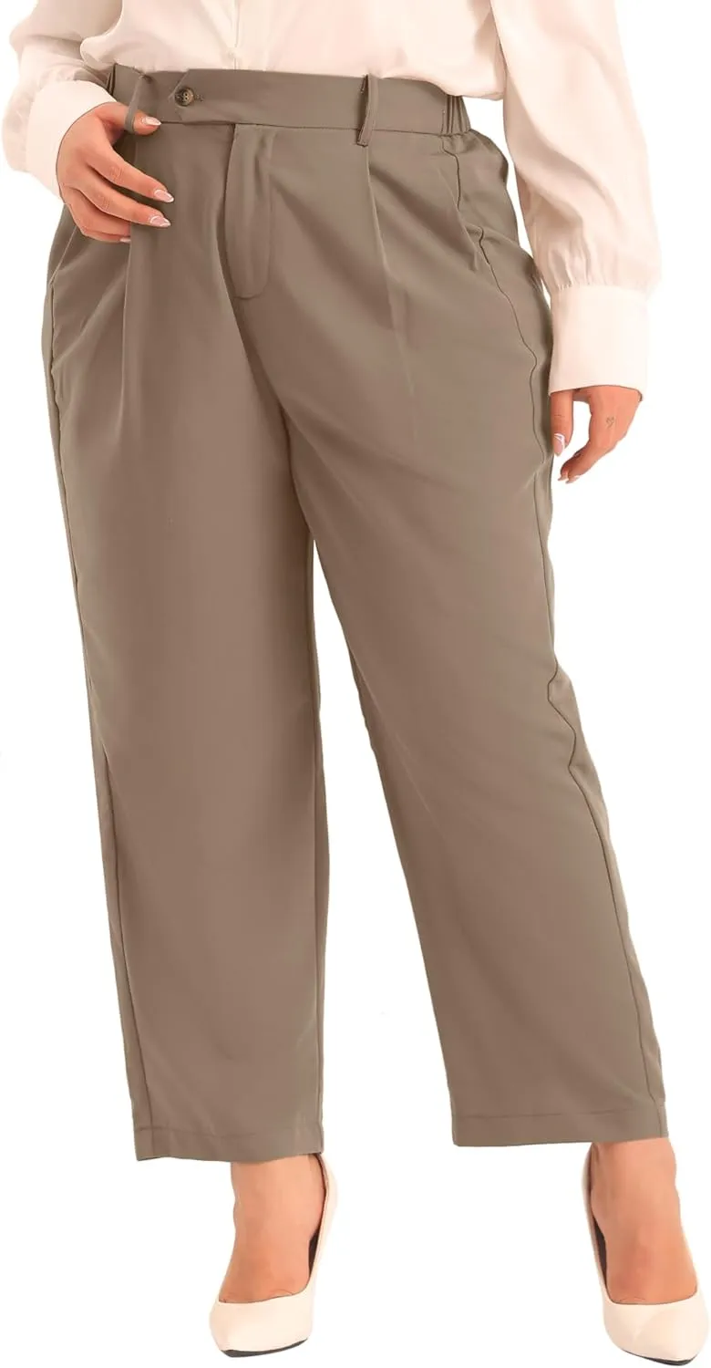 Agnes Orinda Plus Size Pants for Women Elastic High Waisted Long Straight Business Casual Work Pants Trousers with Pockets