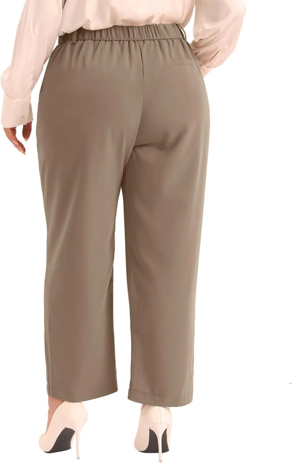 Agnes Orinda Plus Size Pants for Women Elastic High Waisted Long Straight Business Casual Work Pants Trousers with Pockets