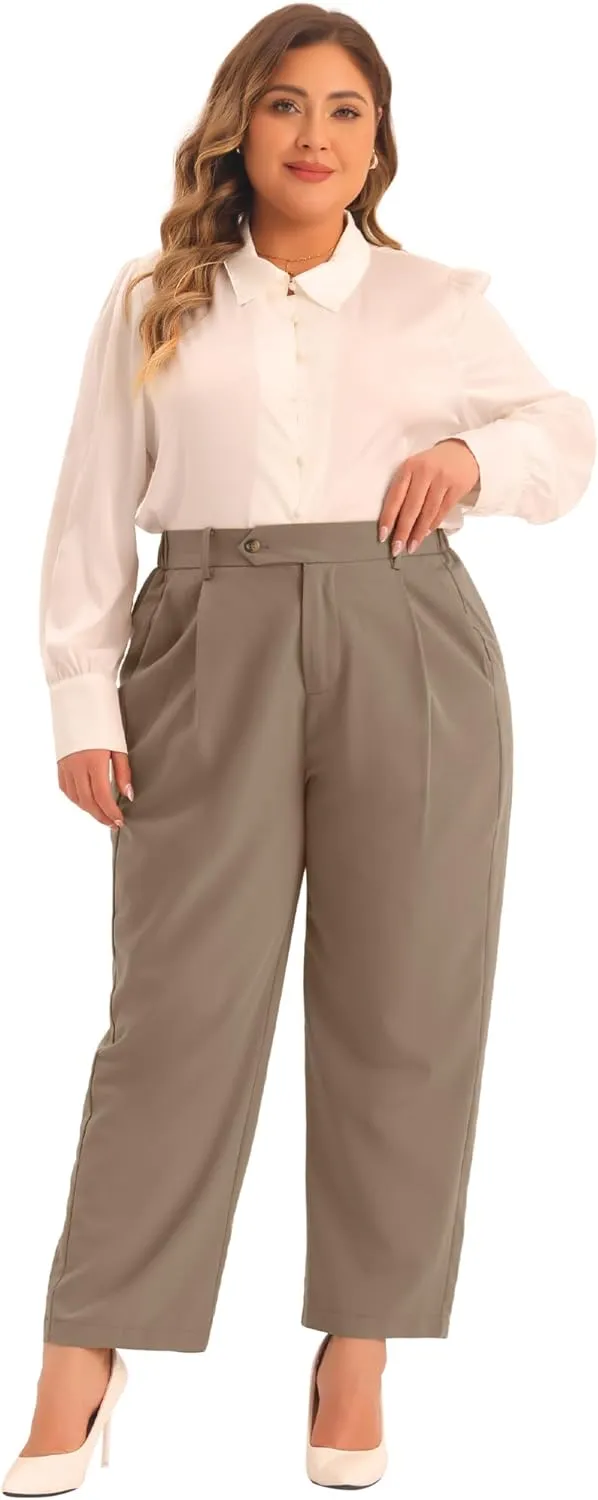 Agnes Orinda Plus Size Pants for Women Elastic High Waisted Long Straight Business Casual Work Pants Trousers with Pockets