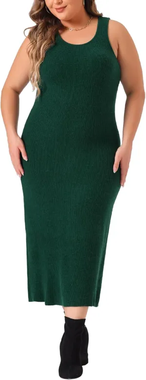 Agnes Orinda Plus Size Sweater Dress for Women Crew Neck Sleeveless Knit Bodycon Midi Sweater Tank Dresses