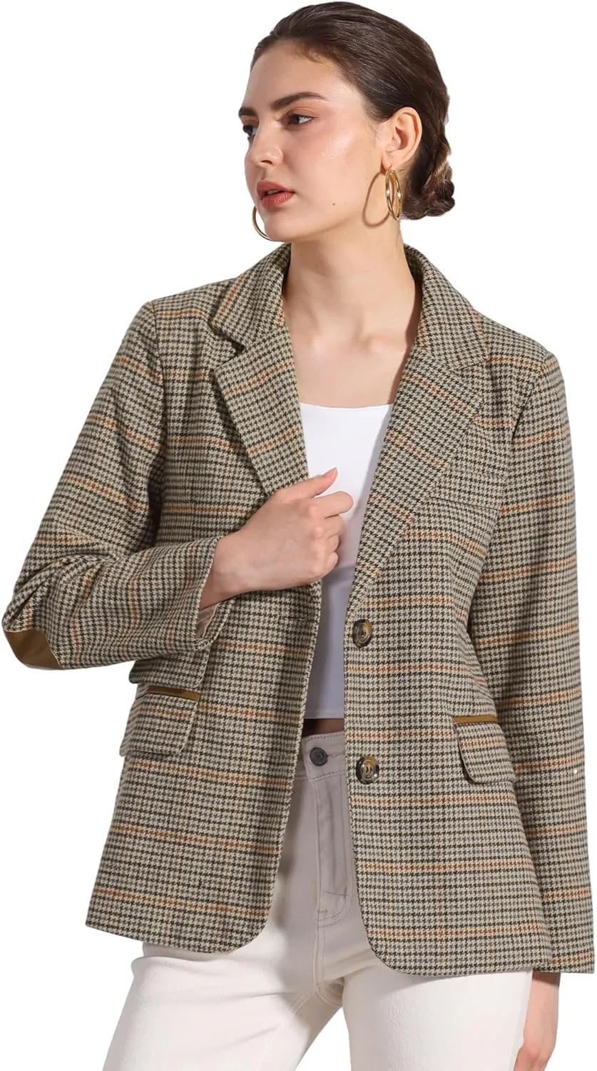 Allegra K Women's Plaid Notched Lapel Button Front Work Formal Blazer Jacket
