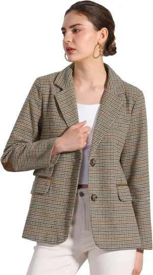 Allegra K Women's Plaid Notched Lapel Button Front Work Formal Blazer Jacket