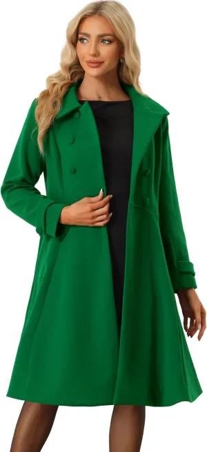 Allegra K Women's Winter Overcoat a Line Trench Coat Lapel Collar Swing Double Breasted Long Dress Coat