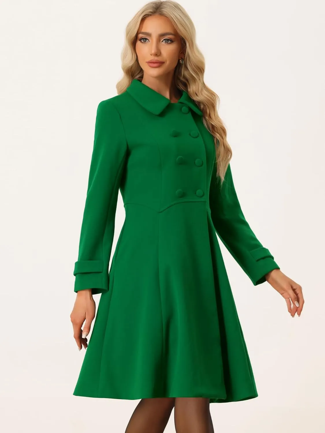 Allegra K Women's Winter Overcoat a Line Trench Coat Lapel Collar Swing Double Breasted Long Dress Coat