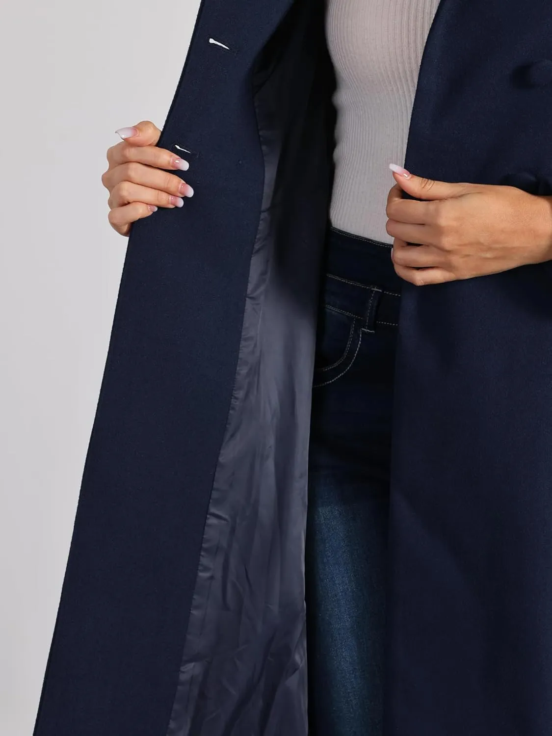 Allegra K Women's Winter Overcoat a Line Trench Coat Lapel Collar Swing Double Breasted Long Dress Coat