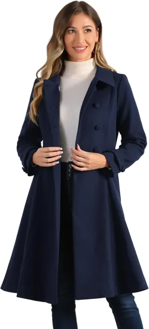Allegra K Women's Winter Overcoat a Line Trench Coat Lapel Collar Swing Double Breasted Long Dress Coat