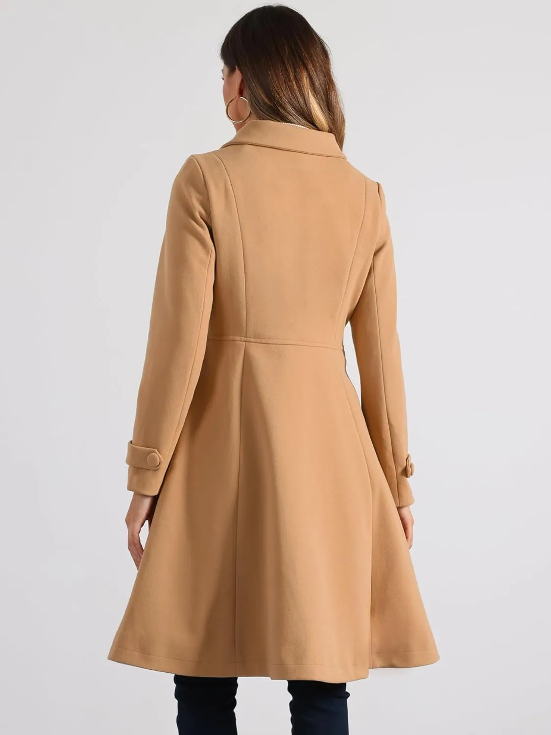 Allegra K Women's Winter Overcoat a Line Trench Coat Lapel Collar Swing Double Breasted Long Dress Coat