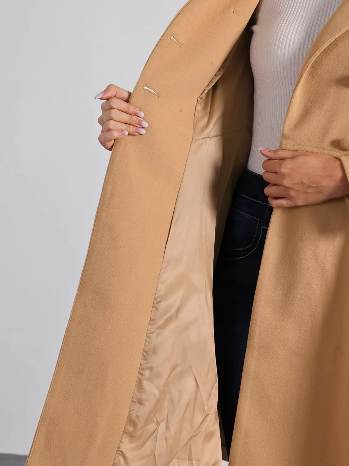 Allegra K Women's Winter Overcoat a Line Trench Coat Lapel Collar Swing Double Breasted Long Dress Coat