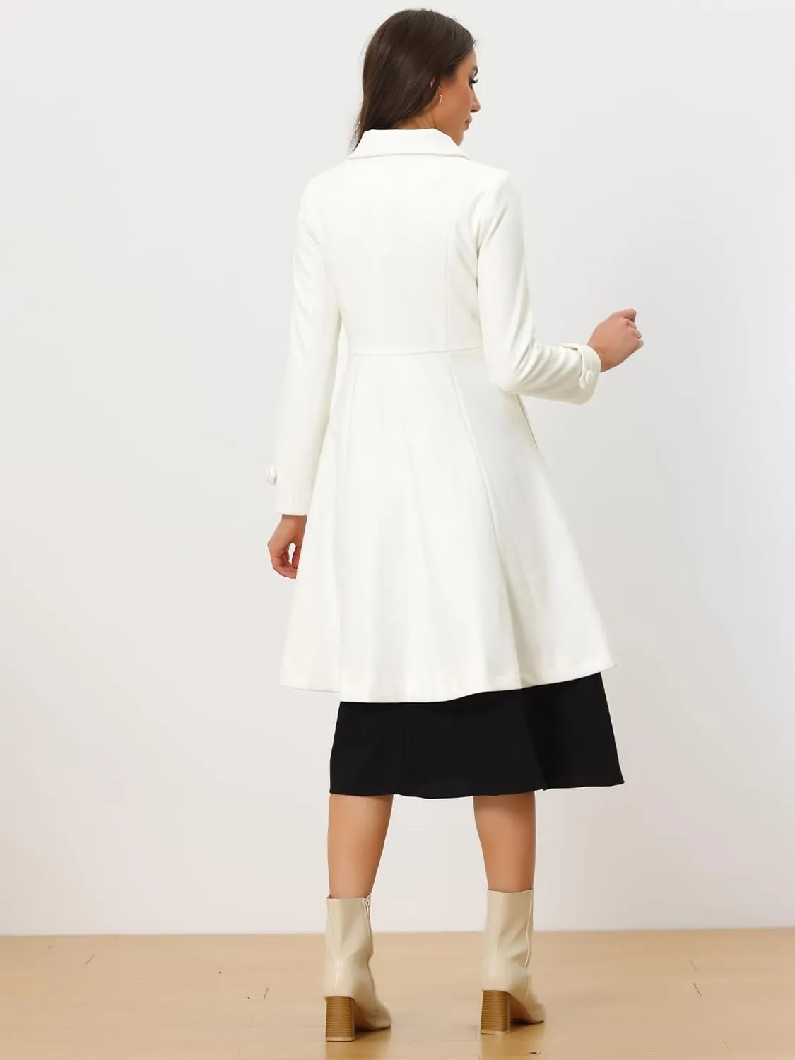 Allegra K Women's Winter Overcoat a Line Trench Coat Lapel Collar Swing Double Breasted Long Dress Coat