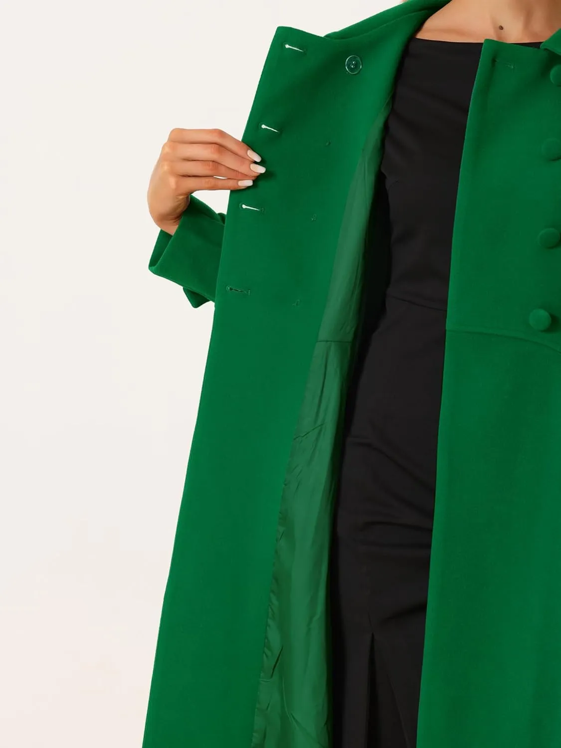 Allegra K Women's Winter Overcoat a Line Trench Coat Lapel Collar Swing Double Breasted Long Dress Coat
