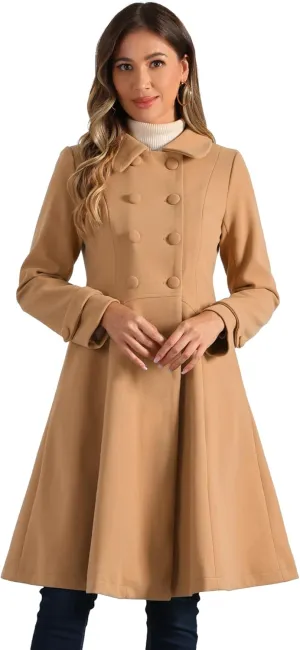 Allegra K Women's Winter Overcoat a Line Trench Coat Lapel Collar Swing Double Breasted Long Dress Coat