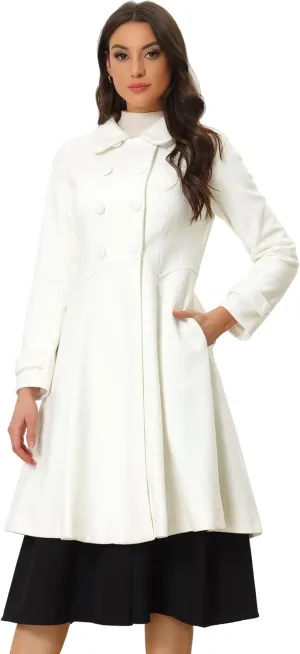 Allegra K Women's Winter Overcoat a Line Trench Coat Lapel Collar Swing Double Breasted Long Dress Coat