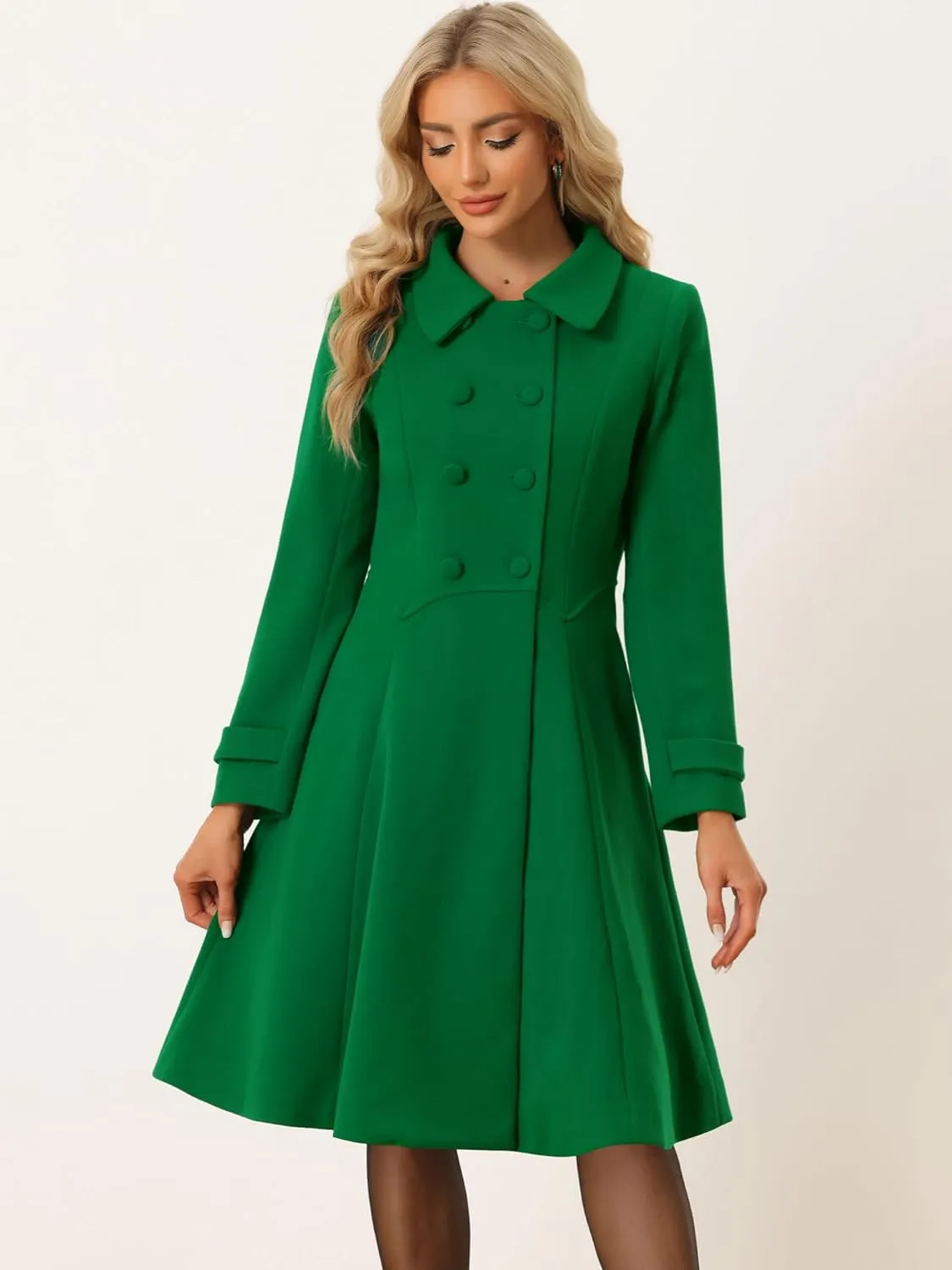 Allegra K Women's Winter Overcoat a Line Trench Coat Lapel Collar Swing Double Breasted Long Dress Coat