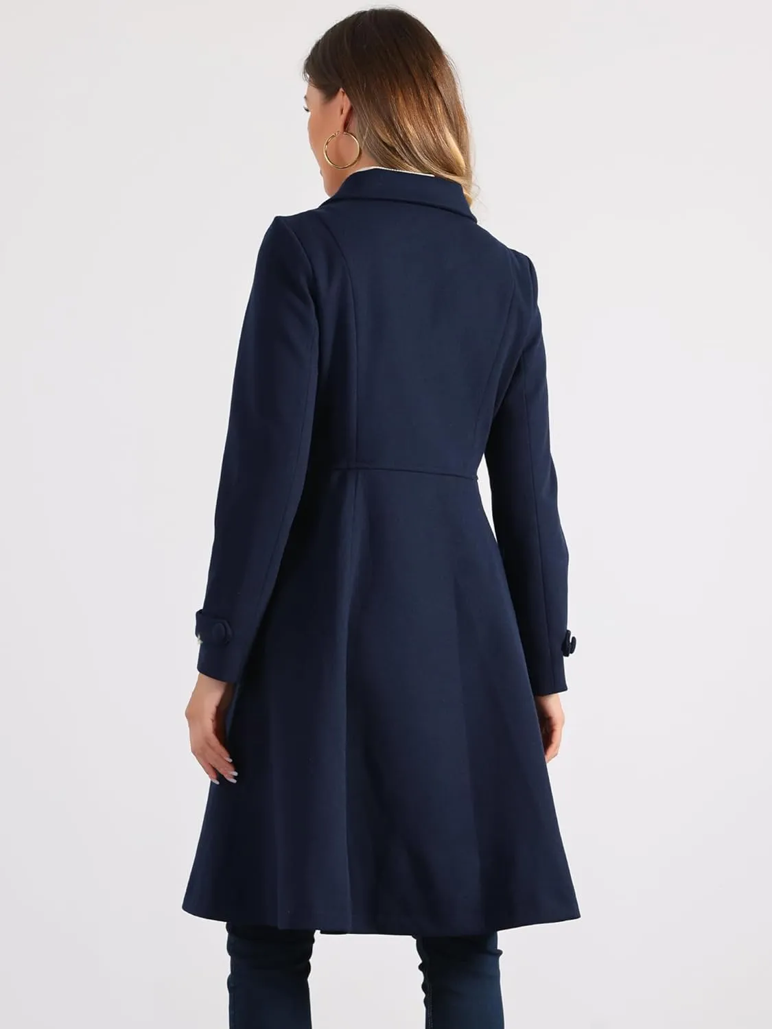 Allegra K Women's Winter Overcoat a Line Trench Coat Lapel Collar Swing Double Breasted Long Dress Coat