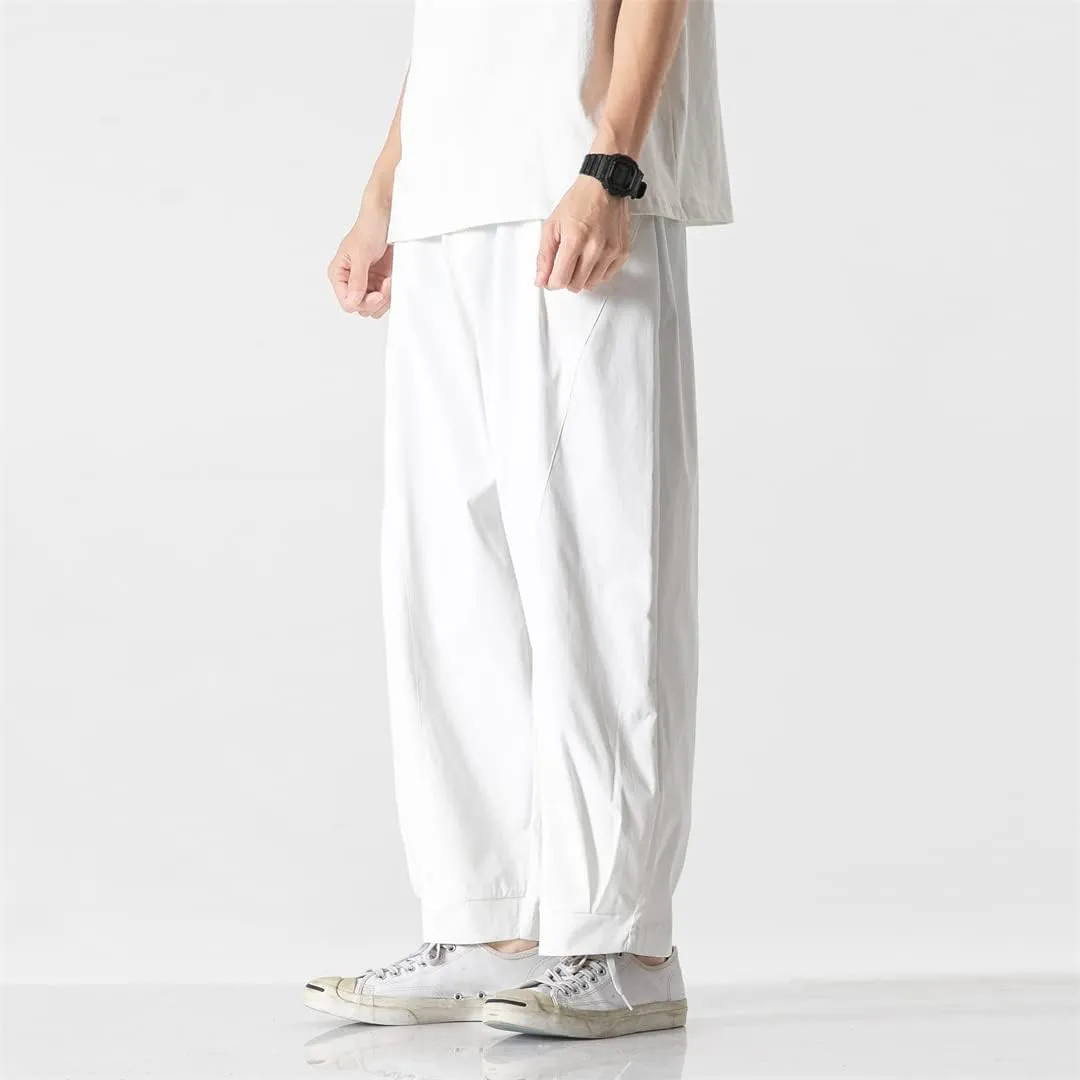 Alloaone Men Solid Color Cotton Pants Breathable Comfortable Harajuku Trousers Style Harem Pants