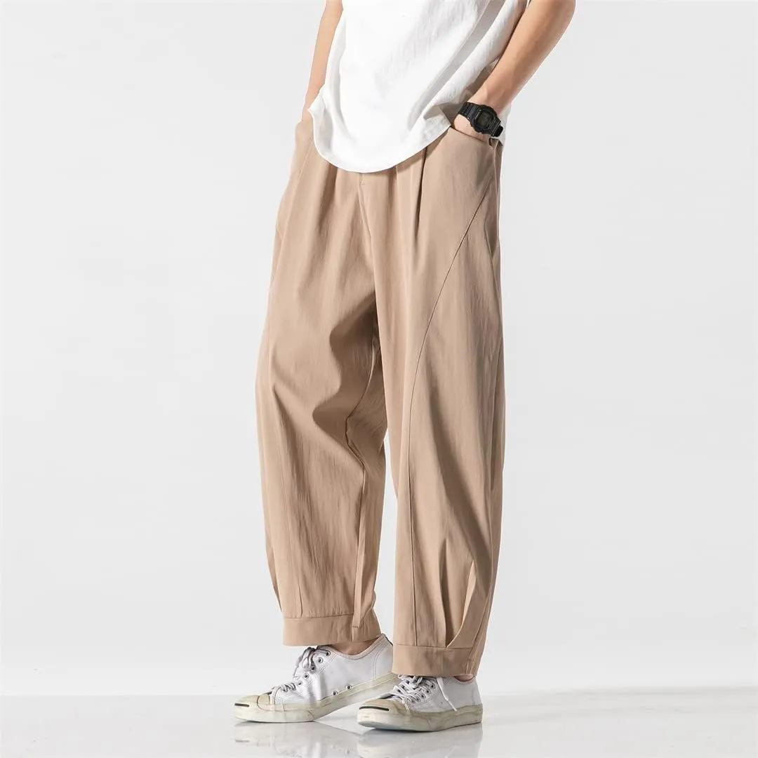 Alloaone Men Solid Color Cotton Pants Breathable Comfortable Harajuku Trousers Style Harem Pants