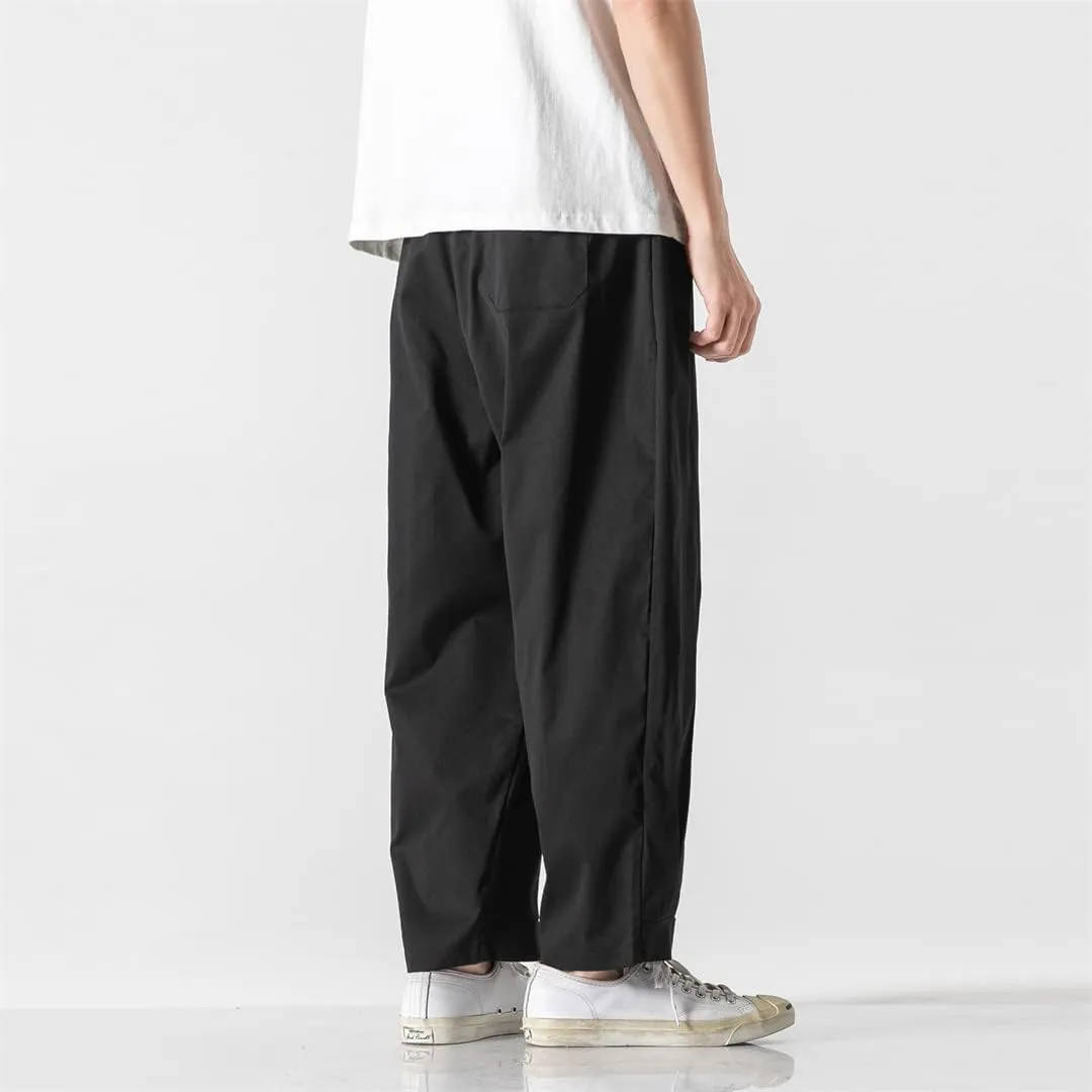 Alloaone Men Solid Color Cotton Pants Breathable Comfortable Harajuku Trousers Style Harem Pants