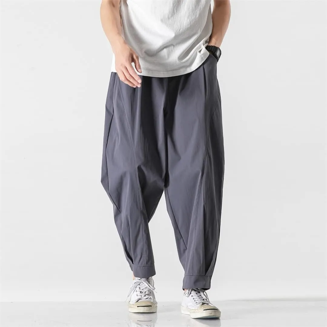 Alloaone Men Solid Color Cotton Pants Breathable Comfortable Harajuku Trousers Style Harem Pants