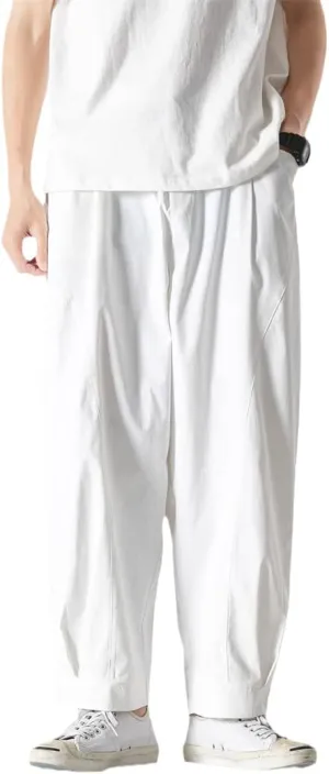 Alloaone Men Solid Color Cotton Pants Breathable Comfortable Harajuku Trousers Style Harem Pants