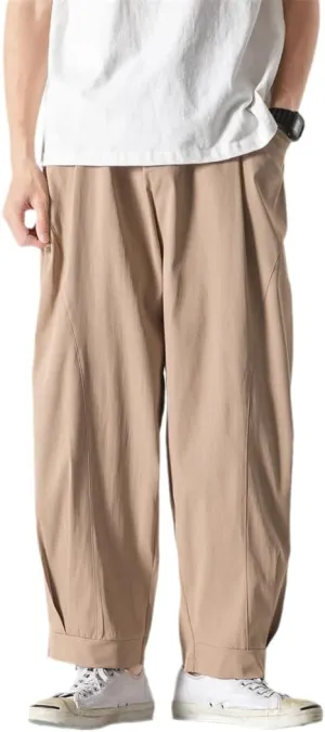 Alloaone Men Solid Color Cotton Pants Breathable Comfortable Harajuku Trousers Style Harem Pants