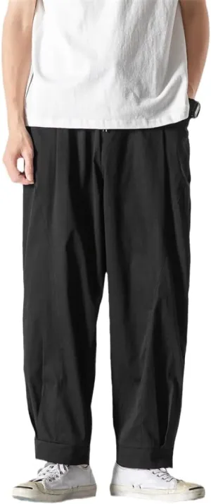 Alloaone Men Solid Color Cotton Pants Breathable Comfortable Harajuku Trousers Style Harem Pants