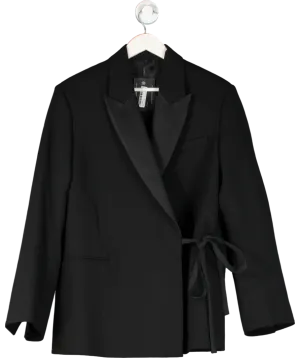 Arket Black Satin-lapel Wool-blend Tie Waist Blazer UK 8