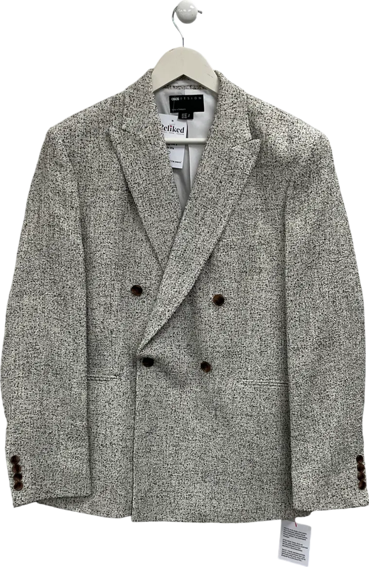 ASOS White Double Breasted Suit Jacket In Textured Fabric UK 40" CHEST