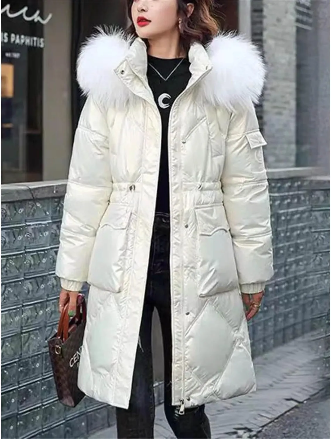Autumn Winter Hooded Fur Collar Long Parkas Mujer Thick Warm Down Cotton Padded Jacket Casual Hoodies Coat