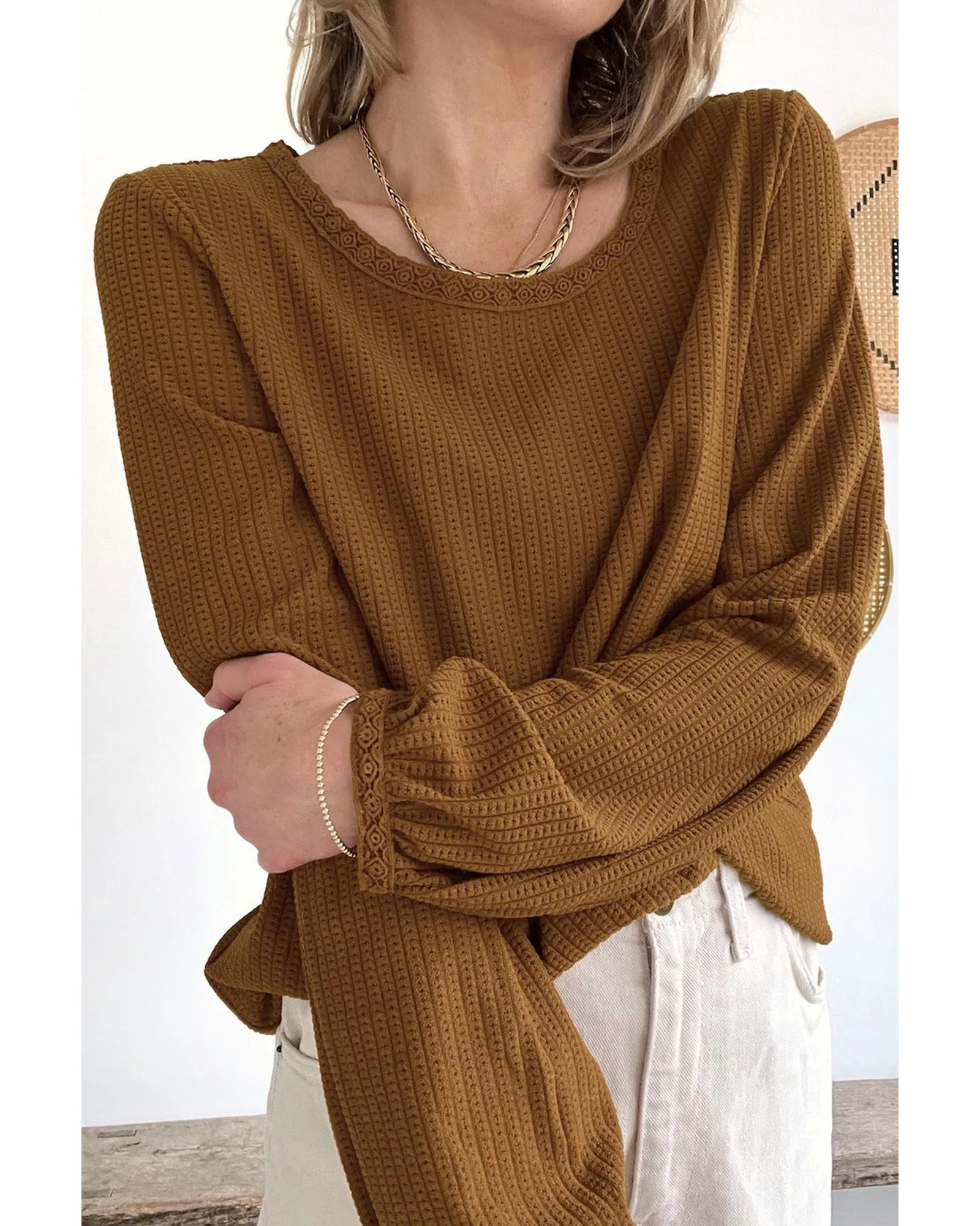 Azura Exchange Textured Puff Sleeve Top - S
