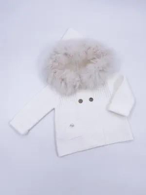 Beautiful Ivory knitted Cardigan with Luxurious fur trim.