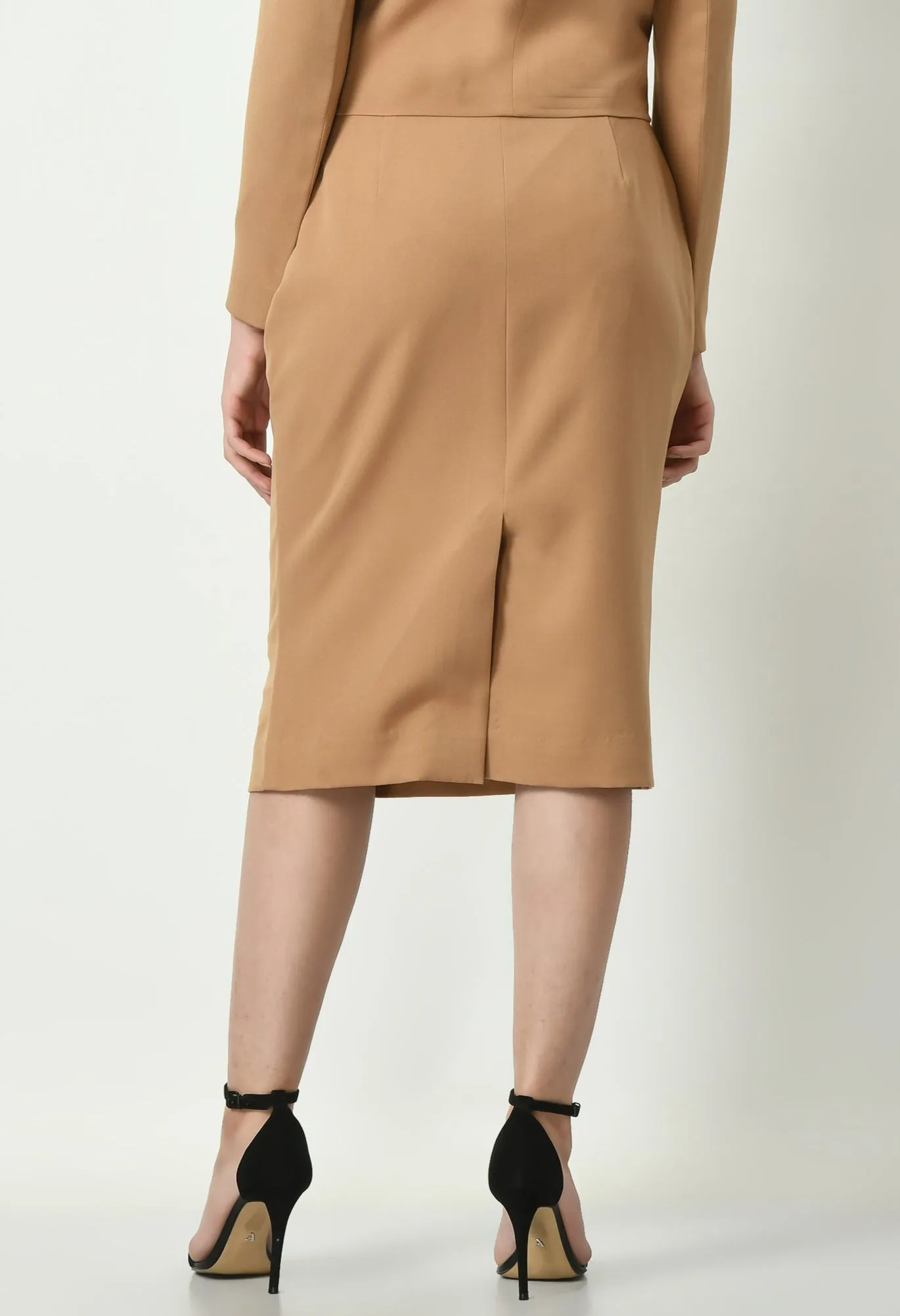 Beige Cotton Blend Marvelous Pencil Midi Skirt