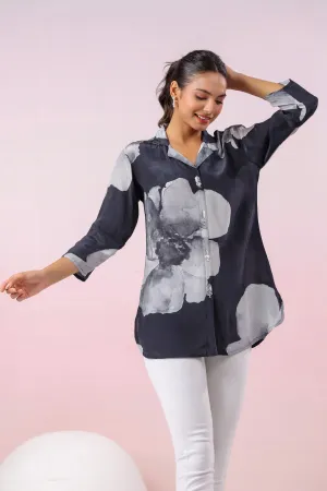 Black Printed Russian Silk Top