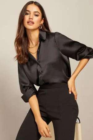 BLACK SATIN SHIRT