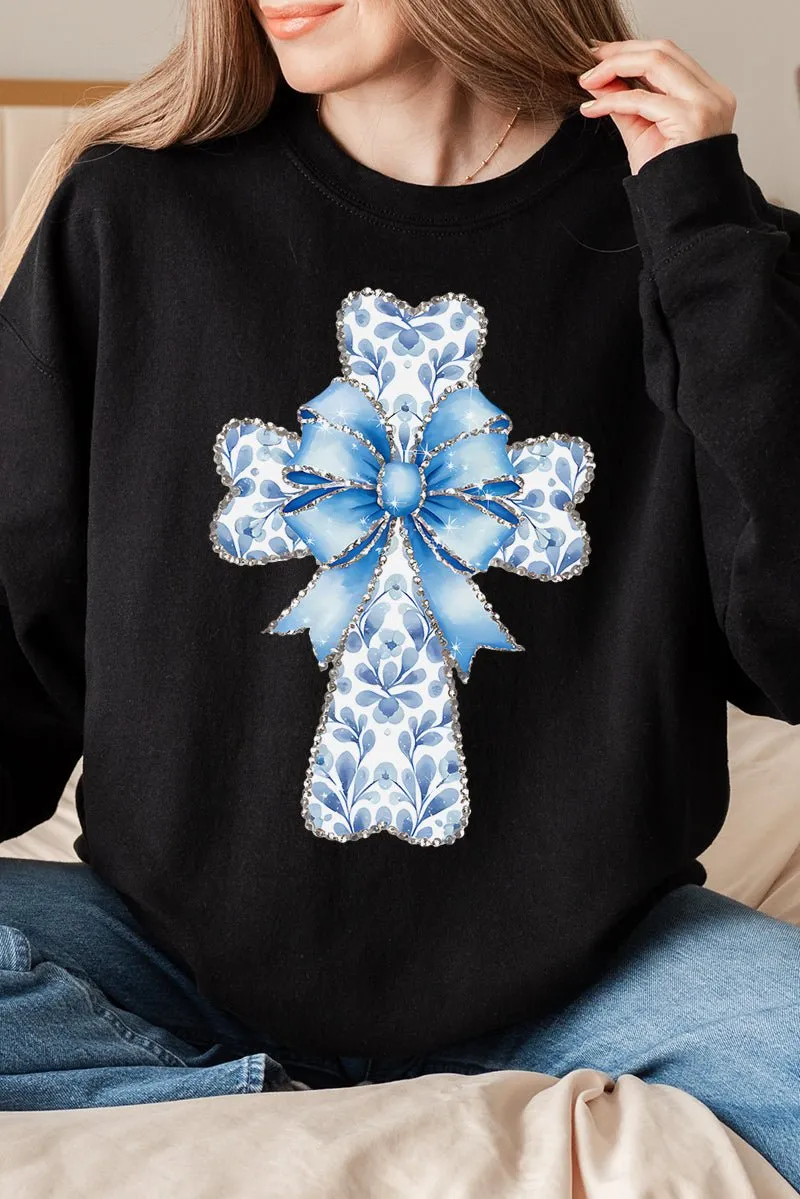 Blue Chinoiserie Cross Unisex NuBlend Crew Sweatshirt