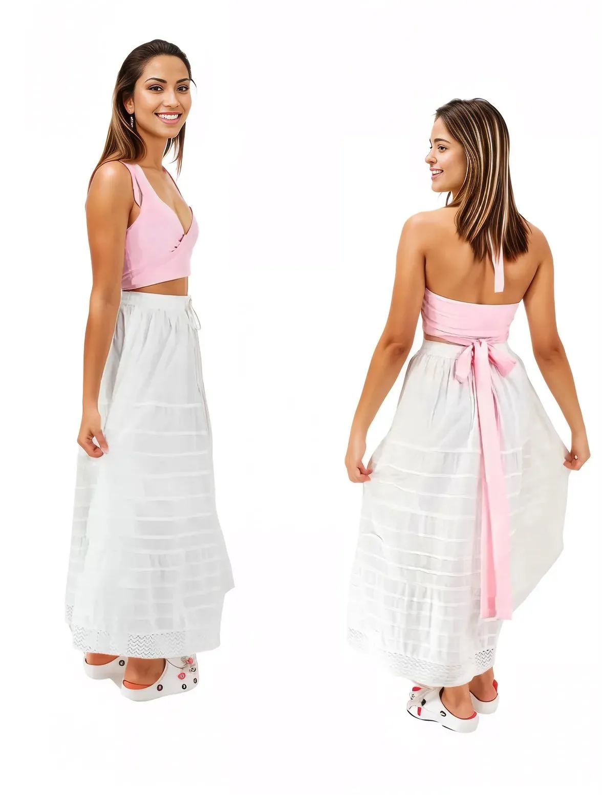 Bohemian 100% Cotton White Maxi Skirt Size Range S-XXL