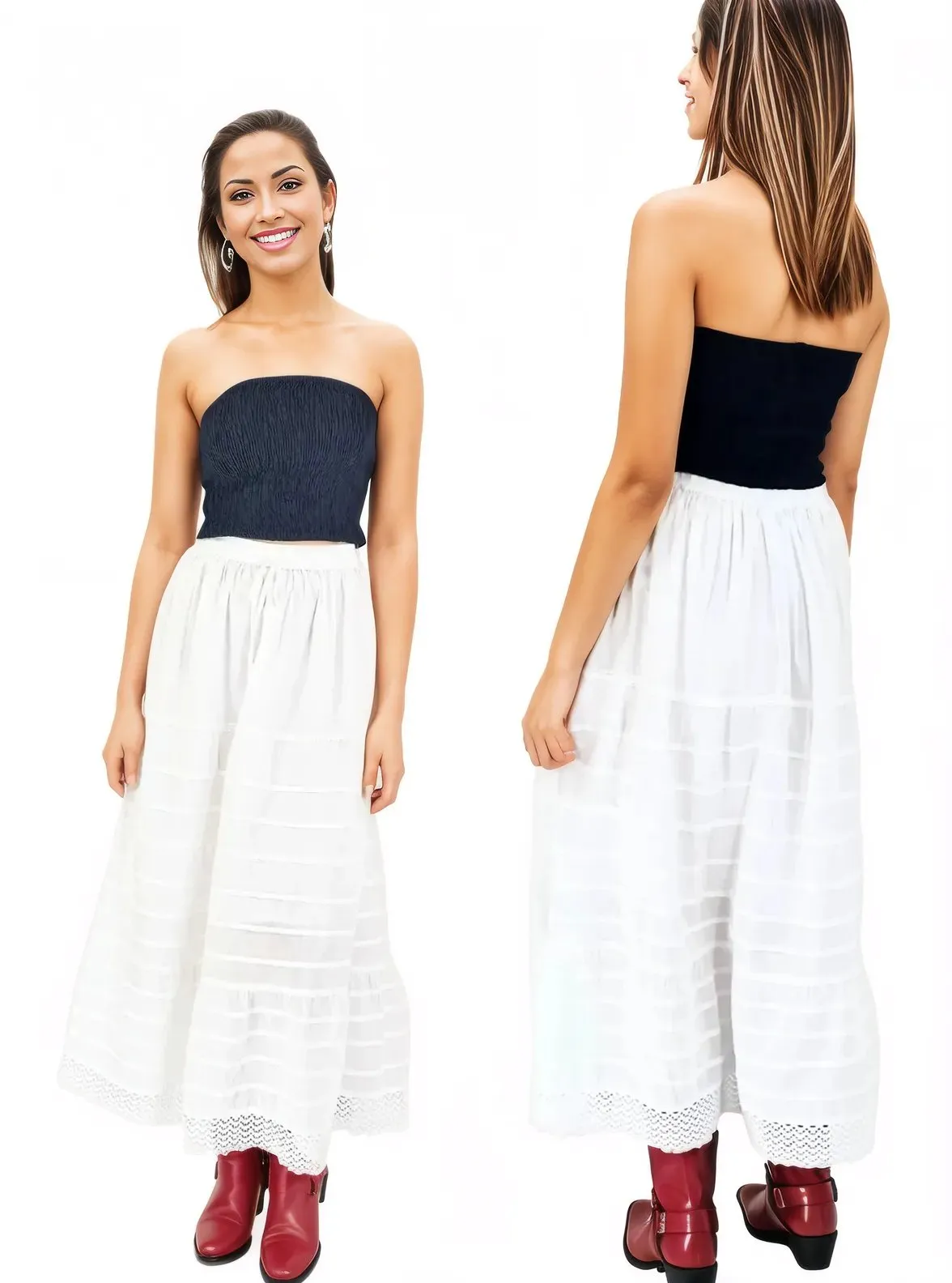 Bohemian 100% Cotton White Maxi Skirt Size Range S-XXL