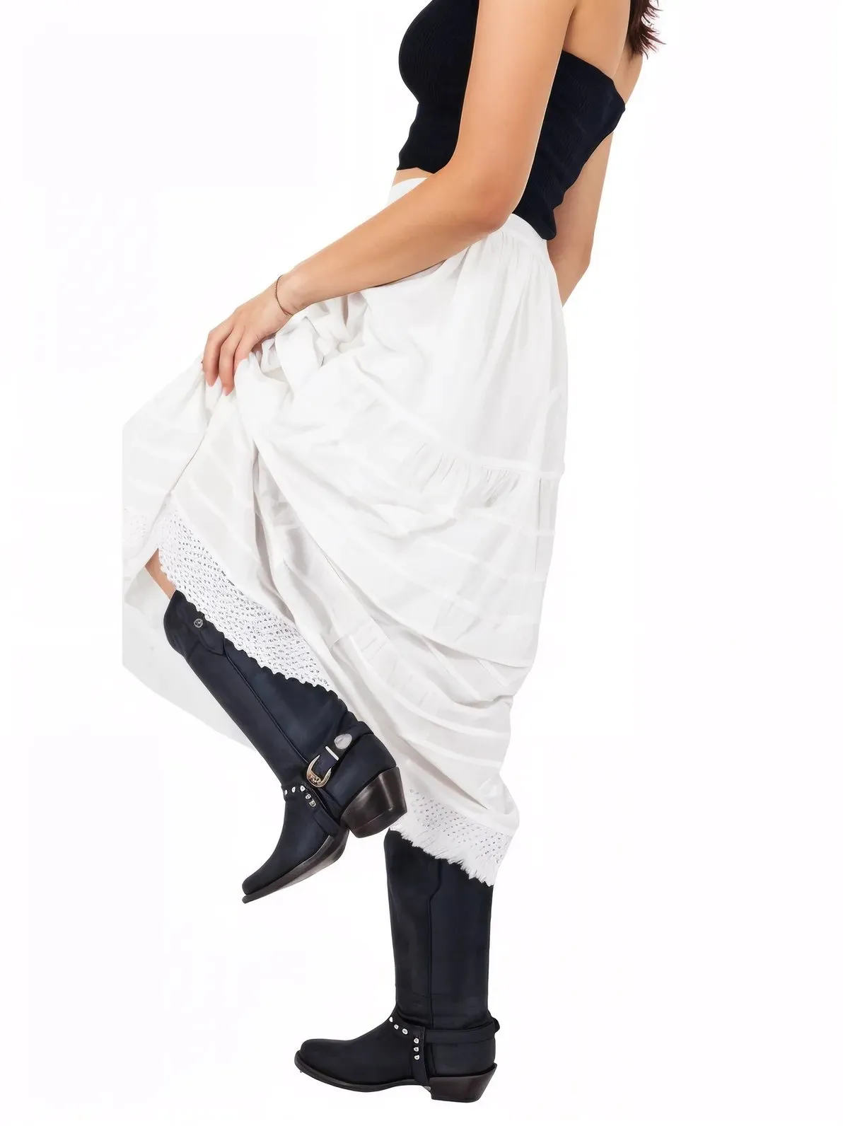 Bohemian 100% Cotton White Maxi Skirt Size Range S-XXL