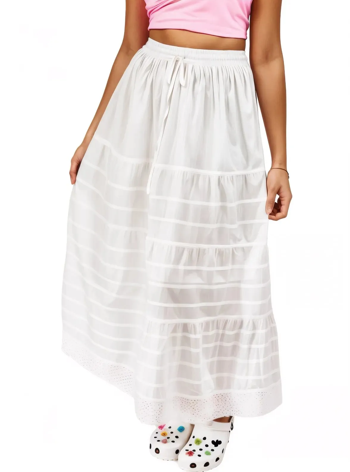Bohemian 100% Cotton White Maxi Skirt Size Range S-XXL