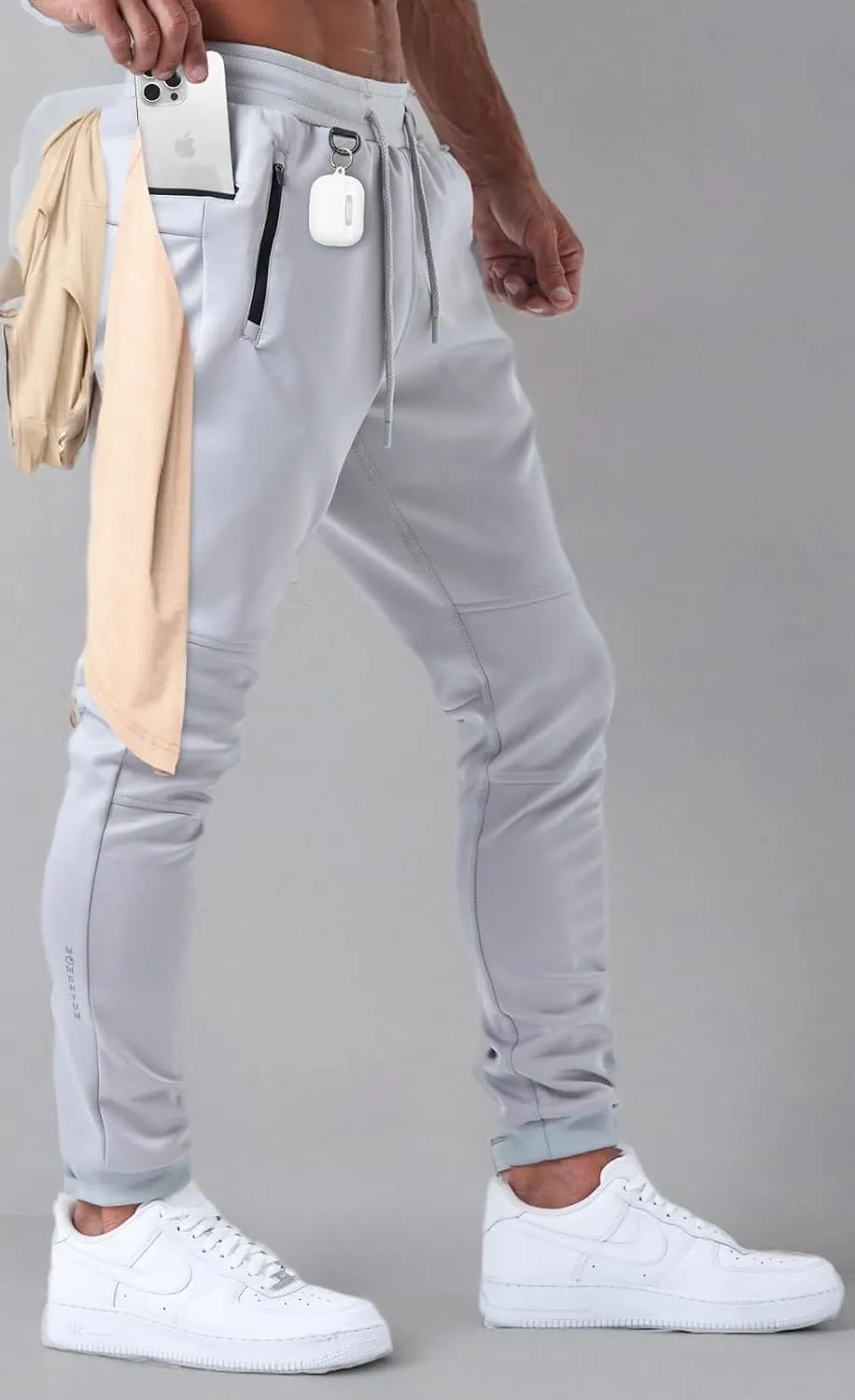 Born Tough Slim-Fit Mens Workout Joggers Pants, Tapered Bodybuilding Gym Joggers, Athletic Running Sweatpants Zipper Pockets