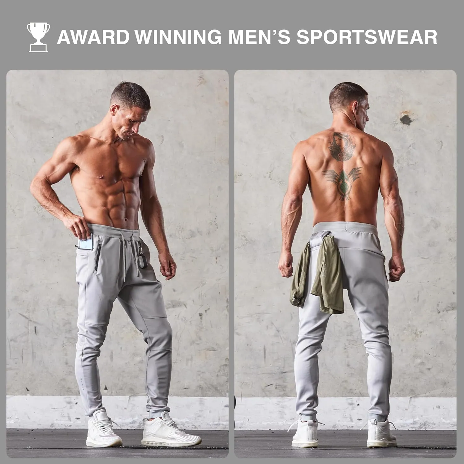 Born Tough Slim-Fit Mens Workout Joggers Pants, Tapered Bodybuilding Gym Joggers, Athletic Running Sweatpants Zipper Pockets
