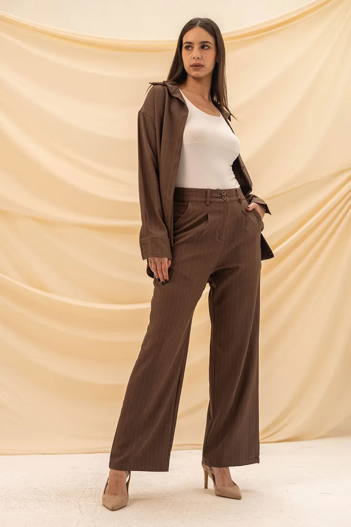 Brown Stripped Comfort Formal Pants