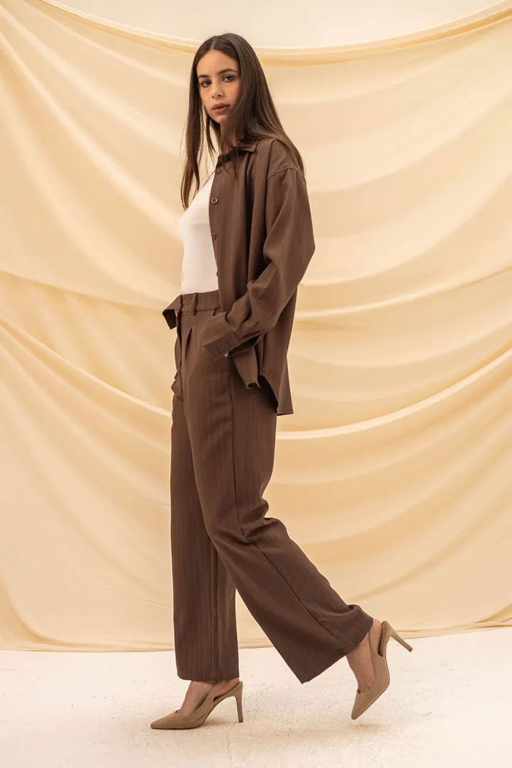 Brown Stripped Comfort Formal Pants