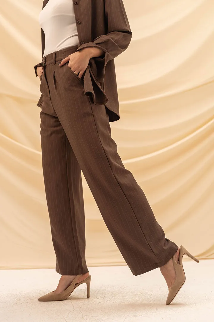 Brown Stripped Comfort Formal Pants