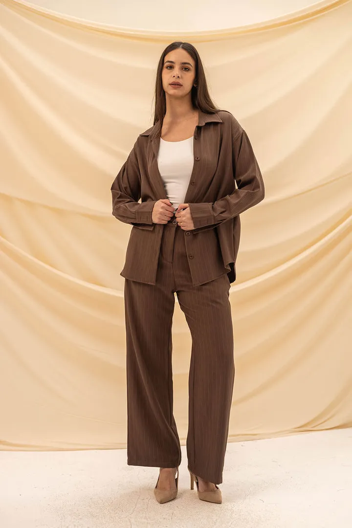 Brown Stripped Comfort Formal Pants