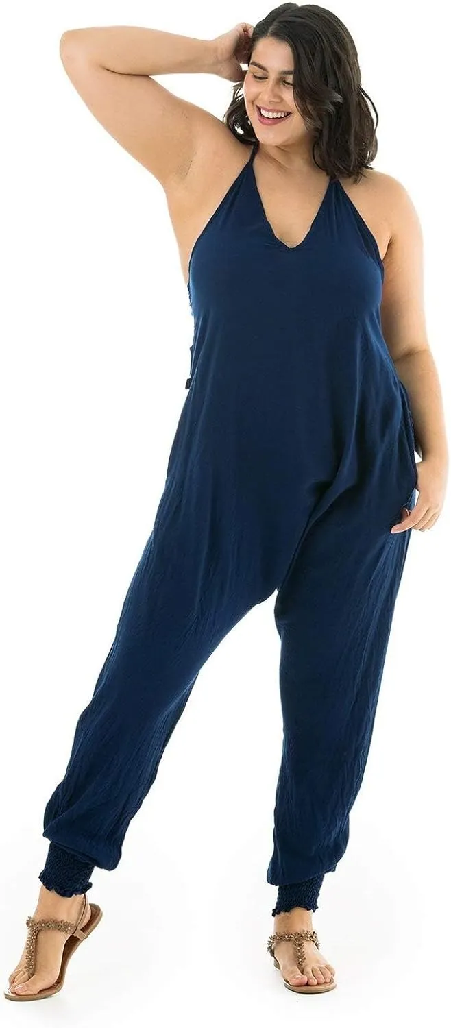 Buddha Pants Harem Jumpsuit - Casual Jumpsuits for Women, Comfortable Cotton Jumpsuit with Pockets  Boho Relaxed Summer Wear
