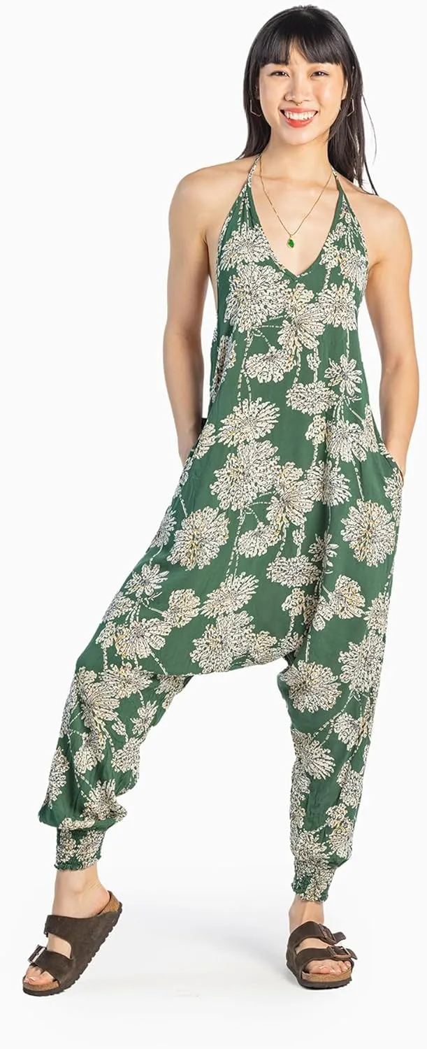 Buddha Pants Harem Jumpsuit - Casual Jumpsuits for Women, Comfortable Cotton Jumpsuit with Pockets  Boho Relaxed Summer Wear
